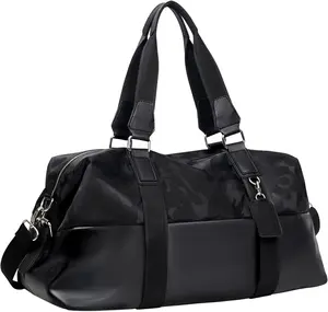 New Season Men's Carry On BLACK-PU Sport Leather Duffel Travel Weekend Overnight Bag With Wet Pocket Small Gym Bag