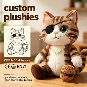 Muñeco de Peluche Gato Tabby con Parche de Pirata, Juguete de Peluche de Gato de Dibujos Animados Genial, Regalo Coleccionable Único, Muñeco de Gato de Peluche Suave - Product Image 1