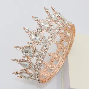 Couronne de princesse Baroque ronde en cristal, accessoires de cheveux de mariage, couronnes de bal, diadèmes de mariée