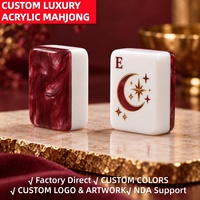 Jeu de Mahjong en Acrylique Marbré Oxblood, 160 Tuiles, 4 Joueurs, Fabricant de Jeux de Société Américains