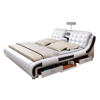 2026 dernier lit Double en cuir intelligent moderne multifonctionnel lumière luxe avec fonction réglable et massage cadre en bois usage domestique