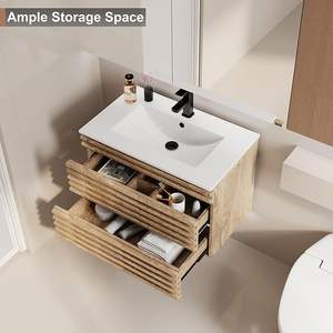 24 "30" 36 "36" "קיר אמצע המאה רכוב גדול מגרות בסגנון עץ רחצה סגנון צף אמבטיה יהירות עם כיור קרמיקה - Product Image 4