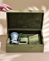 Coffret Cadeau de Luxe pour l'Aïd et le Ramadan, avec Broderie en Velours, Coran, Encens, Bougie, Échantillon de Parfum, Huile Essentielle, 10ml, 30ml, 50ml