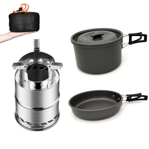 AJOTEQPT New <span class=keywords><strong>Outdoor</strong></span> Trekking Pentole Portatile Pieghevole <span class=keywords><strong>Set</strong></span> di Legno Vaso di Combinazione Stufa Stufa di Campeggio Kit - Product Image 3
