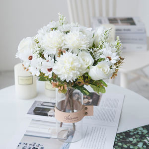 人工花シルクローズデイジーブーケウェディングブライダルブーケセンターピースハンドル家庭用花瓶装飾用 - Product Image 6