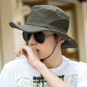 Cappelli a secchiello in rete con corda a tesa larga escursionismo pesca protezione solare UV Safari Boonie Unisex - Product Image 6