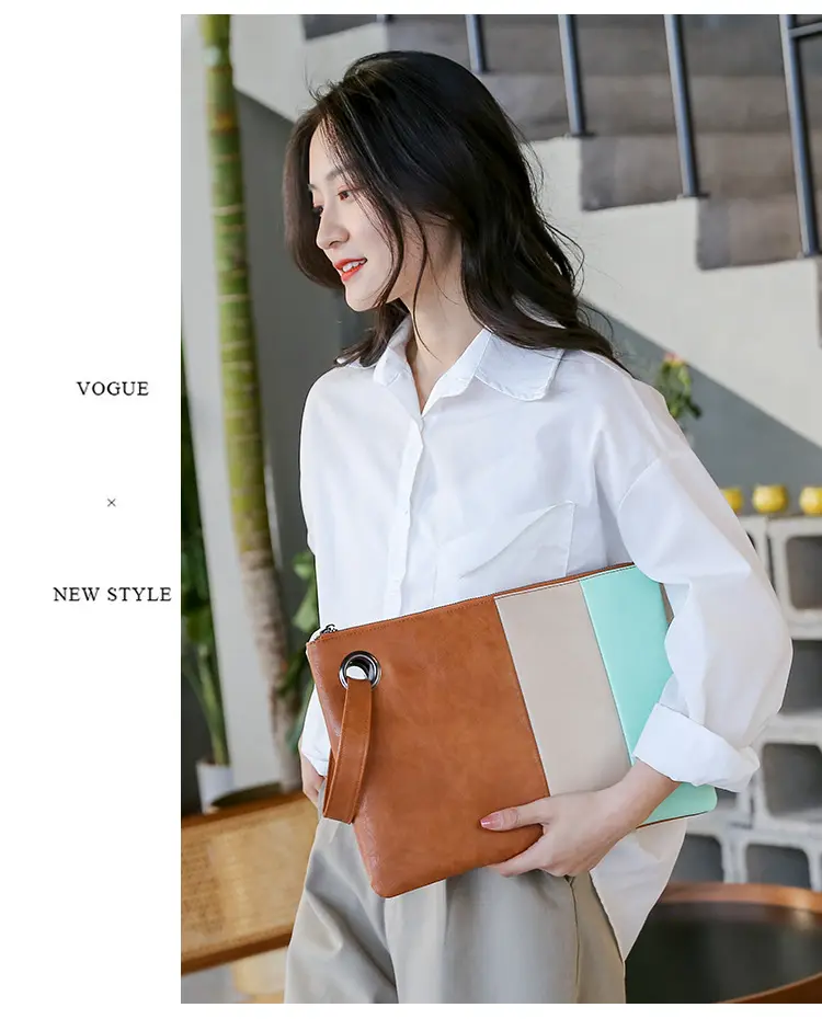 エレガントな対照的な色革レディースクラッチバッグレトロな財布封筒スリムクラッチハンドバッグ女性のためのイブニングクラッチバッグ