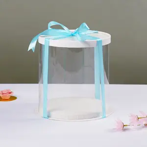 Clear Transparent Tall Plastic Cylinder Cake Box Wedding Bento Boxes Round Dustproof Toys Cake Boxes