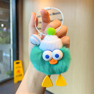 Lindo Llavero de Peluche con Forma de Patito de Piel de Conejo Real, Colgante de Peluche, Bolita de Carbón Pequeña, Colgante de Pompones para Bolsa de Libros - Product Image 3