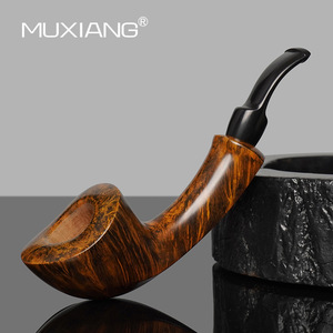 MUXIANG Handmade Briarwood Smoking Pipe Bent Shape Gold Black Finish Men's Tobacco Pipe Accessory - Product Image 4