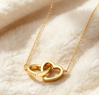 Collier personnalisé avec gravure de double cœur pour femmes, en acier inoxydable plaqué or, bijoux de mode, colliers avec gravure de cœur