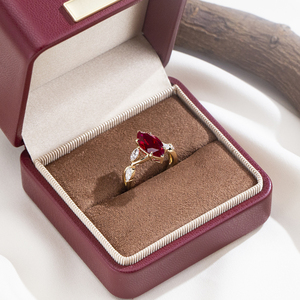 Bague en or 14 carats MSR-2189 avec rubis taille marquise et diamants latéraux pour femme - Product Image 2