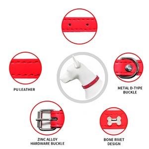 Pu Leather <b>Dog</b> <b>Collar</b> Adjustable Bone Decor Solid Color For Small Medium <b>Large</b> Pets - Product Image 4