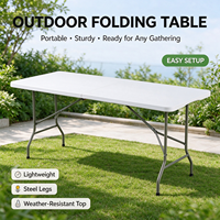 Table rectangulaire robuste en HDPE avec pieds en métal pour le camping en plein air, les fêtes et les événements, table pliante en plastique de 6 pieds