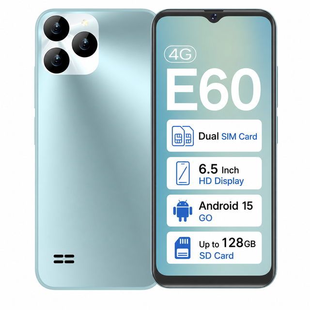 E60 UNISOC Octa Core 1.6Ghz 6.5 Inch Androids Phones 4G Cell Phones 3000mAh Androids 15 ODM Custom Mobile Phone