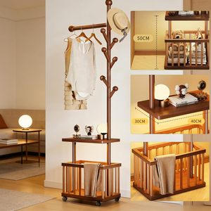 <span class=keywords><strong>Perchero</strong></span> Moderno de Madera Portátil para Entrada, Colgador de Ropa, Cesta de Almacenamiento de Accesorios y Artículos Diversos - Product Image 4