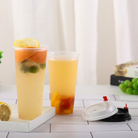 Échantillon gratuit, logo personnalisé, gobelets en plastique transparents à fond plat en PET/PP de 10, 12, 14, 16, 18, 20 oz pour café glacé, matcha, avec couvercles