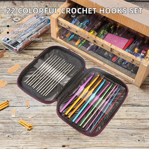 22 crochets en coton colorés légers de forme carrée pour tricot, tissage, artisanat, outils de couture, aiguilles à tricoter pour pulls, avec étui - Product Image 2