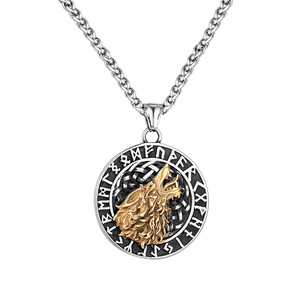 Collier pendentif tête de loup style nordique en acier inoxydable 60 cm, bijou unisexe, cadeau - Product Image 5