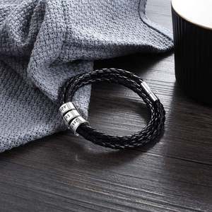 Personalizzata In Acciaio Inox Uomini Braid Braccialetto Nero con Piccolo Personalizzata Perline <span class=keywords><strong>Accessori</strong></span>, Braccialetto di Cuoio - Product Image 4