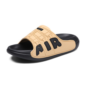 Sporty Black EVA Slides Open Toe Anti-Slippery Embossed Air Logo Summer Men's slide <b>Slippers</b> - Product Image 5