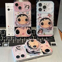 Coque de téléphone souple anti-chute avec motif nuage à pois et fille de dessin animé, support intégré, pour iPhone 18 17, et coque souple anti-chute avec motif cœur sur les bords pour Apple 16 15 14 13 12