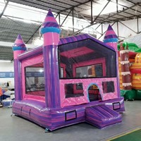 Château de videur sautant gonflable compact rose et violet irisé pour enfants maison de jeu intérieure pour les fêtes de parc de trampoline de jardin