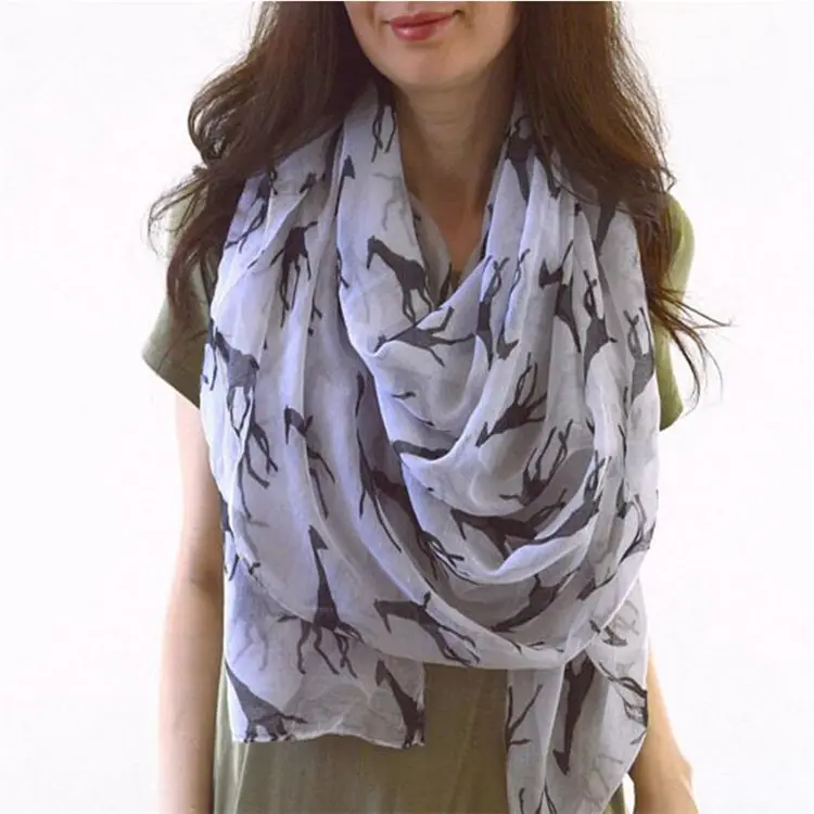 Hot sale design ladies giraffe pattern polyester voile scarf wholesale