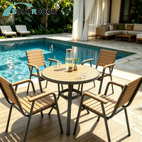 Ensemble de meubles de jardin d'extérieur de luxe moderne, table en aluminium, bois plastique, imperméable, écologique, durable, 4 places, hôtel