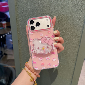 Cartoon KT cat bow holder Mobile Phone case for iPhone 17 Air 16 15 Pro Max Transparent Bracket Cute Printing Stand back Cover - Product Image 2