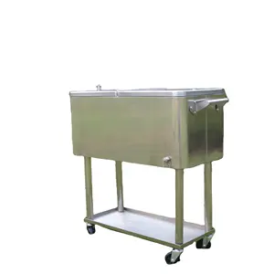 Rolling Patio Wine Ice Chest Cooler Box On Wheels Portable Rolling Iron Beer Cooler Cart With Large Storage Space