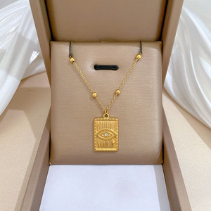 Collana con Ciondolo <span class=keywords><strong>Occhio</strong></span> del Diavolo in Zircone Placcato Oro 18K Dina, Catena Vintage Lucida Ipoallergenica in Acciaio Inossidabile - Product Image 5