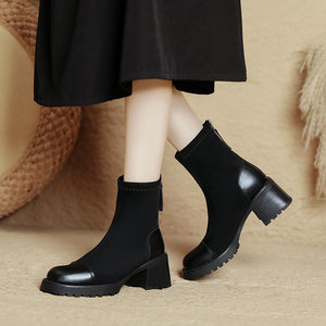 Moda stivali con tacco da <span class=keywords><strong>donna</strong></span> <span class=keywords><strong>scarpe</strong></span> con tacco alto <span class=keywords><strong>stivaletti</strong></span> da giorno eleganti tacco alto in pelle sintetica stivali corti da esterno per le donne - Product Image 3