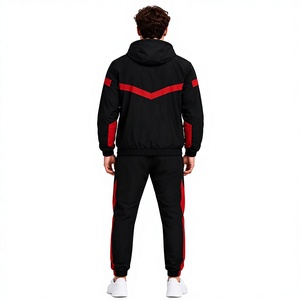 Ensemble de survêtement pour homme, sweat à capuche léger à fermeture éclair noir et rouge imprimé, avec pantalon de jogging, vêtements de sport - Product Image 4