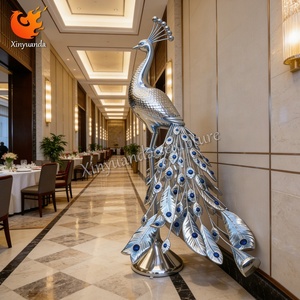 Mirror Effect Fiberglass <strong>Peacock</strong> <strong>Sculpture</strong>, Hotel Lobby Luxury Decor, High-End Club Floor Art Ornament - Product Image 2