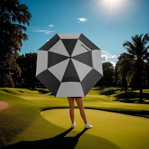 Durable Semi-Automatic Open Straight <b>Umbrella</b> Windproof Double Canopy Pongee Golf <b>Umbrellas</b> Wholesale for Rain Sun Protection - Product Image 6