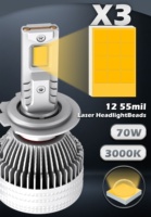 Ampoule LED PSX26 70W, lumière jaune ambre, phare antibrouillard haute puissance, DRL avec décodeur Canbus, sans erreur, 9-85V