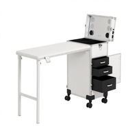 Table à ongles pliable avec miroir éclairé, station de manucure roulante, cadre en aluminium, tiroirs de rangement pour salon de manucure