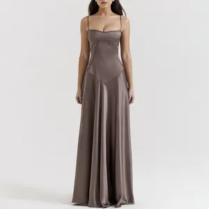 광저우 의류 제조 업체 여름 2024 여성 패션 새틴 실크 세련된 저녁 원피스 맥시 가운 드레스