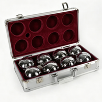 Ensemble de 8 boules de pétanque en acier inoxydable de 73 mm avec boîte en aluminium et mesureur en plastique avec cordon