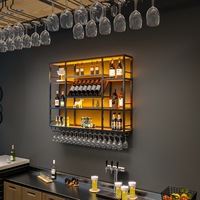 Étagères à vin en acier inoxydable avec éclairage LED, étagères de présentation pour bar, restaurant, cave à vin, taille personnalisée, logo décoratif