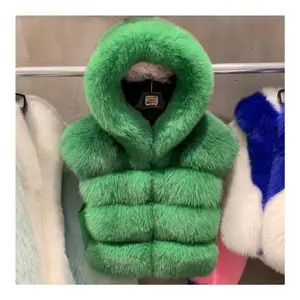 RX Furs mantel tanpa lengan wanita kantor musim gugur mantel bulu alami wanita pakaian jalanan rompi musim dingin gilet bulu rubah bertudung