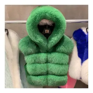 RX Furs vente chaude manteau sans manches automne bureau dame gilet en fourrure naturelle Street Wear gilet moelleux gilets d'hiver fourrure de renard à capuche