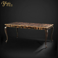 Table à manger rectangulaire Yips LD-1203-0228 en bois massif style vintage avec 6 places, motif floral peint à la main