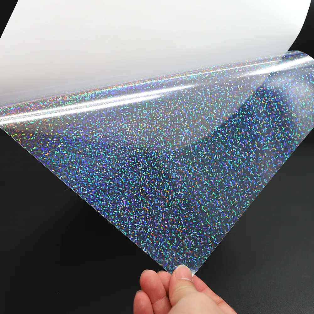 Autoadesivo personalizzato trasparente ologramma Bopp Frost Glitter pellicola di laminazione a freddo A3 A4 pellicola trasparente olografica adesivo