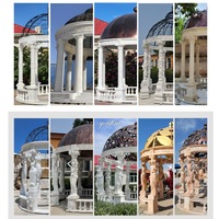 YOUFINE Gazebo de jardin de luxe européen en marbre, pavillon en pierre sculpté à la main avec dôme métallique pour projet hôtelier et ornement