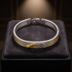 925 Silver Designer Kada Charm <b>Bracelet</b> for Men Unisex Premium Dual Tone Gold and Silver Finish Luxury Stylish Jewelry Gift - Product Image 5