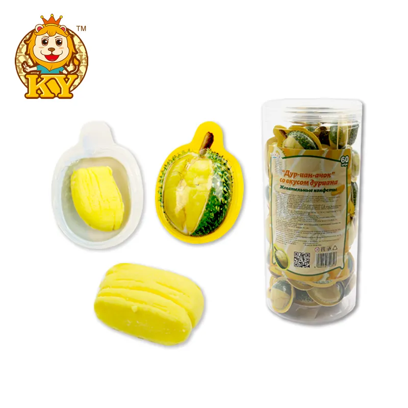 Toptan özel 3D durian şekli tatlılar çiğneme süt yumuşak şeker çocuklar için