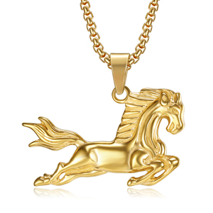 Joyería de moda accesorios de acero inoxidable chapado en oro de la joyería colgante caballo Collar para hombres - Product Image 1