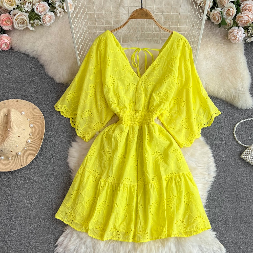 Shop Online Pastel Beach Dress Elegant Polyester Stretch Fabric